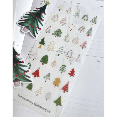Kuboandlucy Stationery Co. Mini Christmas Trees Sticker Sheet, Washi Paper