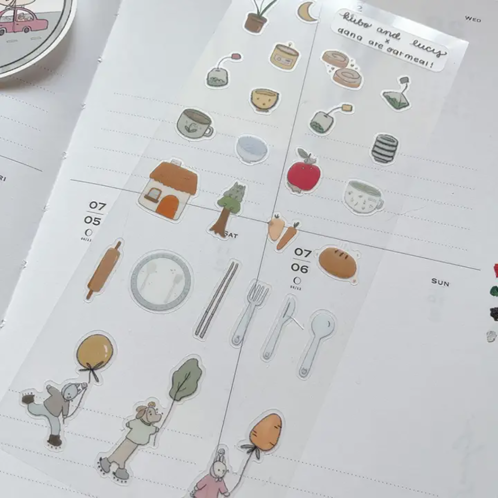 Kuboandlucy x Dana Ate Oatmeal Tiny A Day with Friends Sticker Sheet, Washi Paper