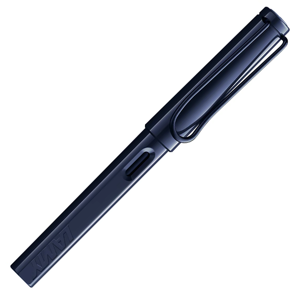 Dark Navy blue capped Lamy fountain pen on a white background