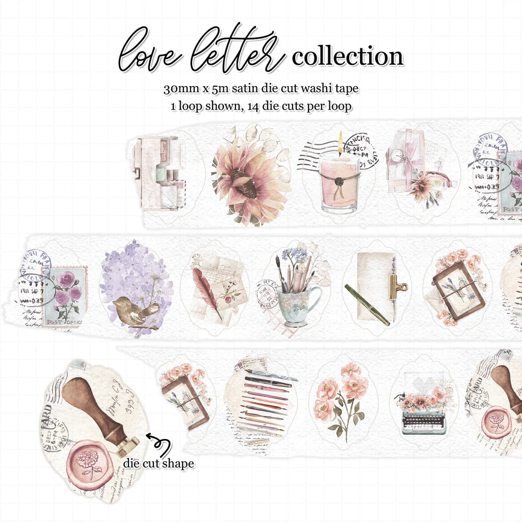 Washi tape images with love letter collection in black lettering