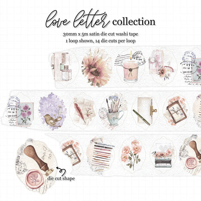Washi tape images with love letter collection in black lettering