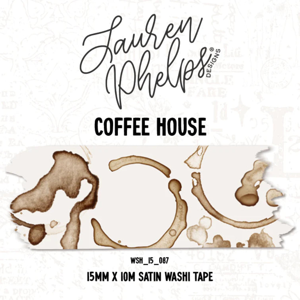 Lauren Phelps Designs Coffee House washi tape with coffee-themed design on a white background