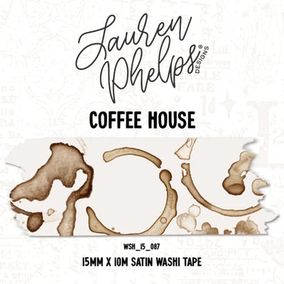 Lauren Phelps Designs Coffee House washi tape with coffee-themed design on a white background