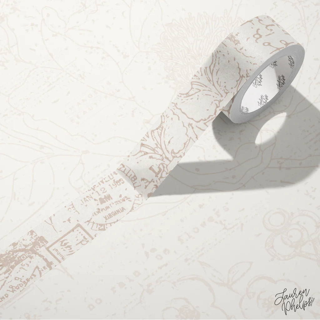 Lauren Phelps Designs Washi Tape, 15mm - Oatmeal Vintage Collage