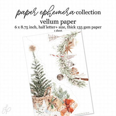 Vellum paper with Christmas-themed designs on a white background