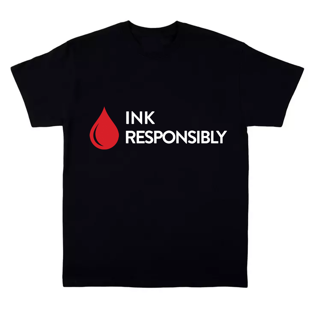 Black T-Shirt with 'Ink Responsibly' text and ink drop image