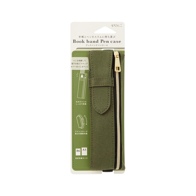 Midori Book Band Pen Case, Khaki