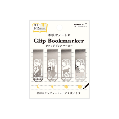 Midori Metal Clip Bookmarker, Cat & Moon