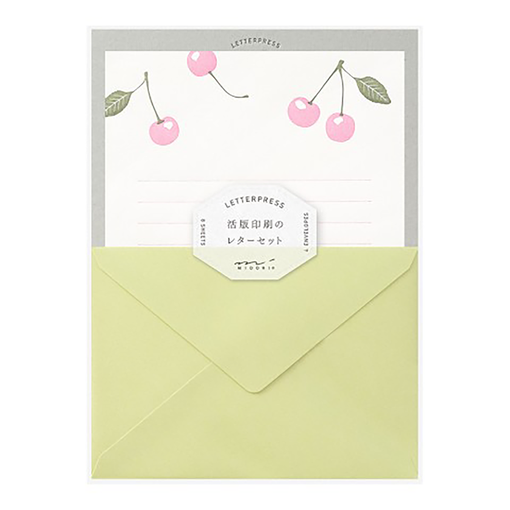 Midori Letterpress Stationery Set, Cherries, Image 1