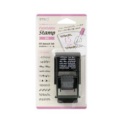 Midori Pre-Inked Paintable Rolling Stamp, Plant