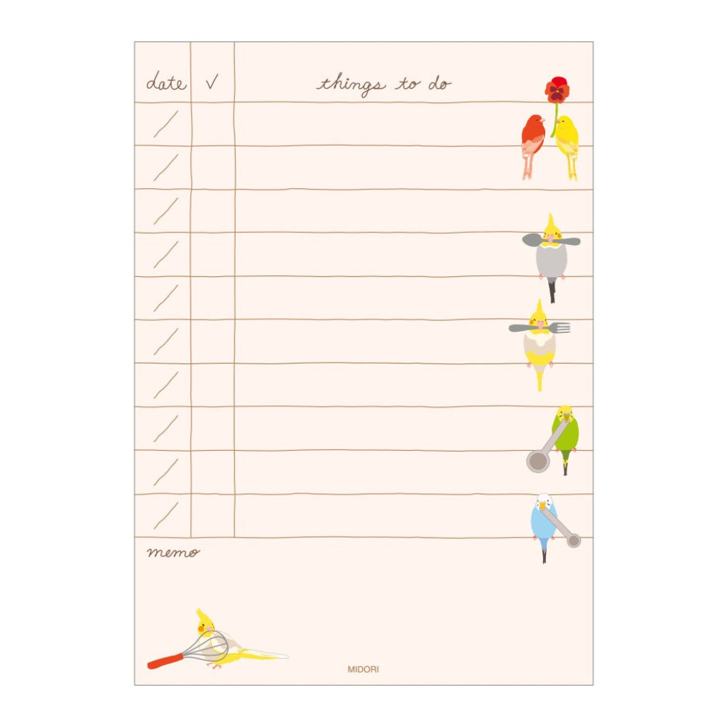Midori To Do Memo Pad, Birds