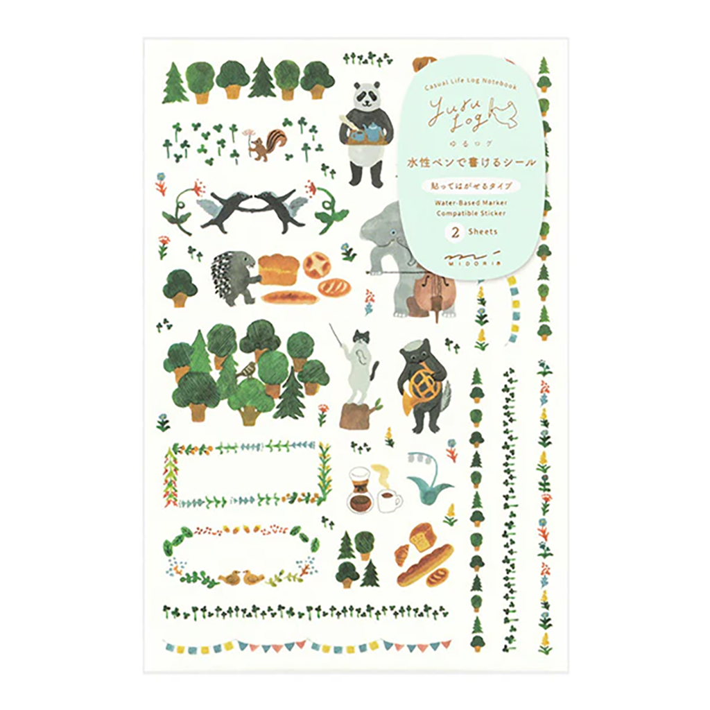 Midori Yuru Log Sticker Sheets, Forest Animal