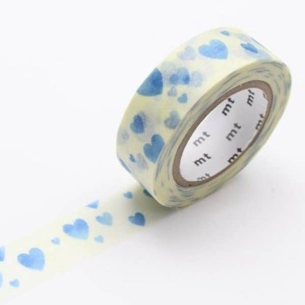 mt Patterns Washi Tape, 15mm - Heart Stamp Blue