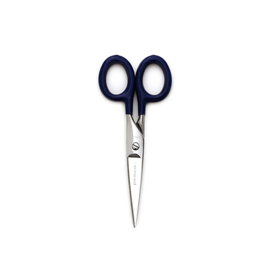 Scissors with blue handles on a white background