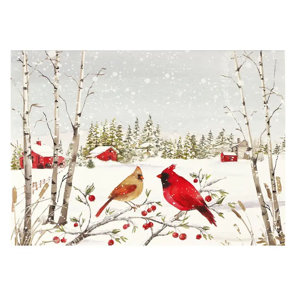 Cardinals in Evergreen Small Boxed Holiday Cards