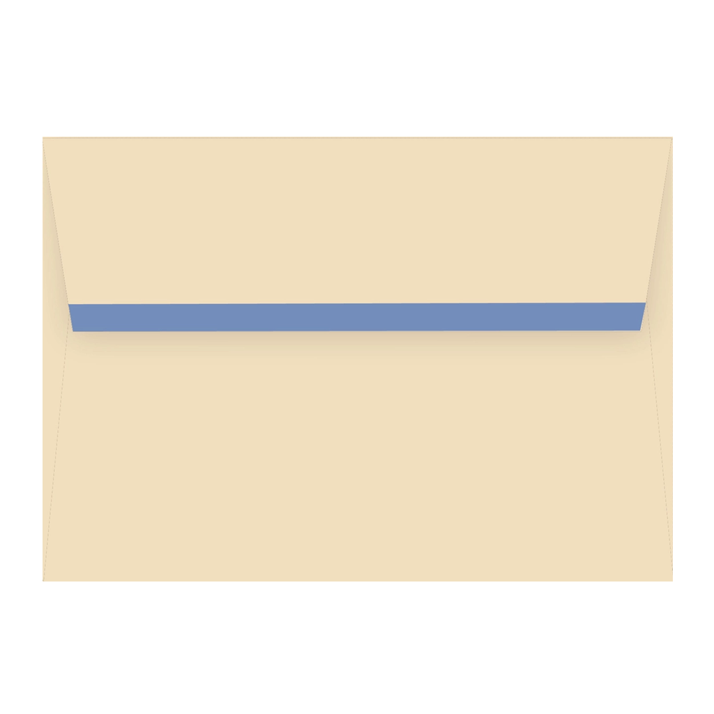Beige envelope with a blue stripe on a white background