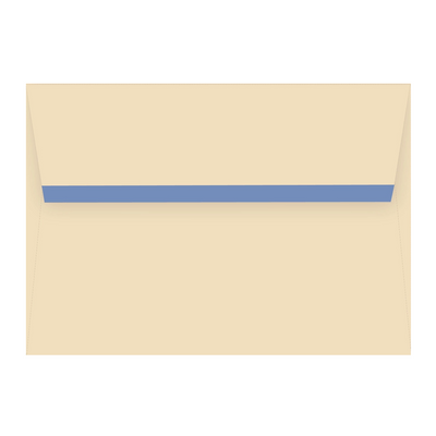 Beige envelope with a blue stripe on a white background