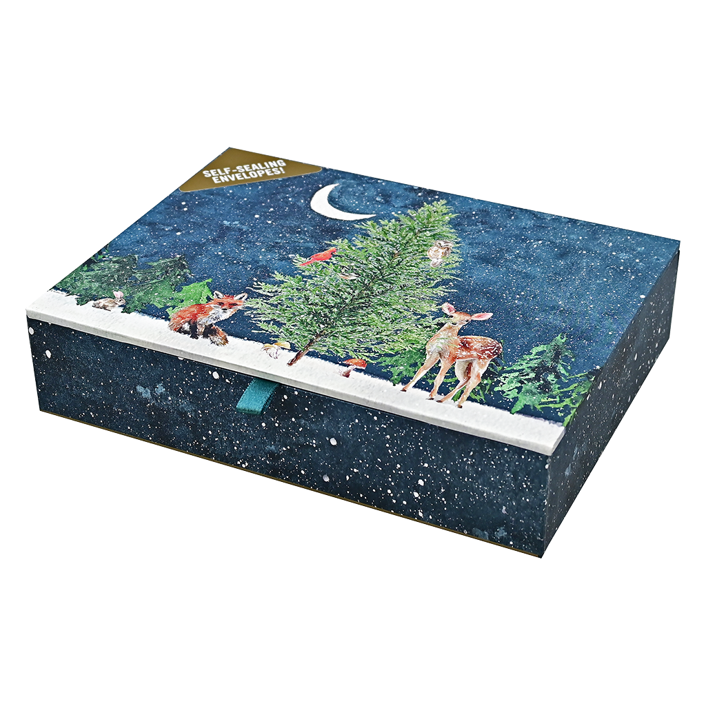 Peter Pauper Press - Tarjetas navideñas en caja de lujo Moonlit Forest Friends