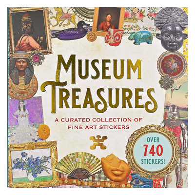 'Museum Treasures' sticker book with various stickers and text on a white background