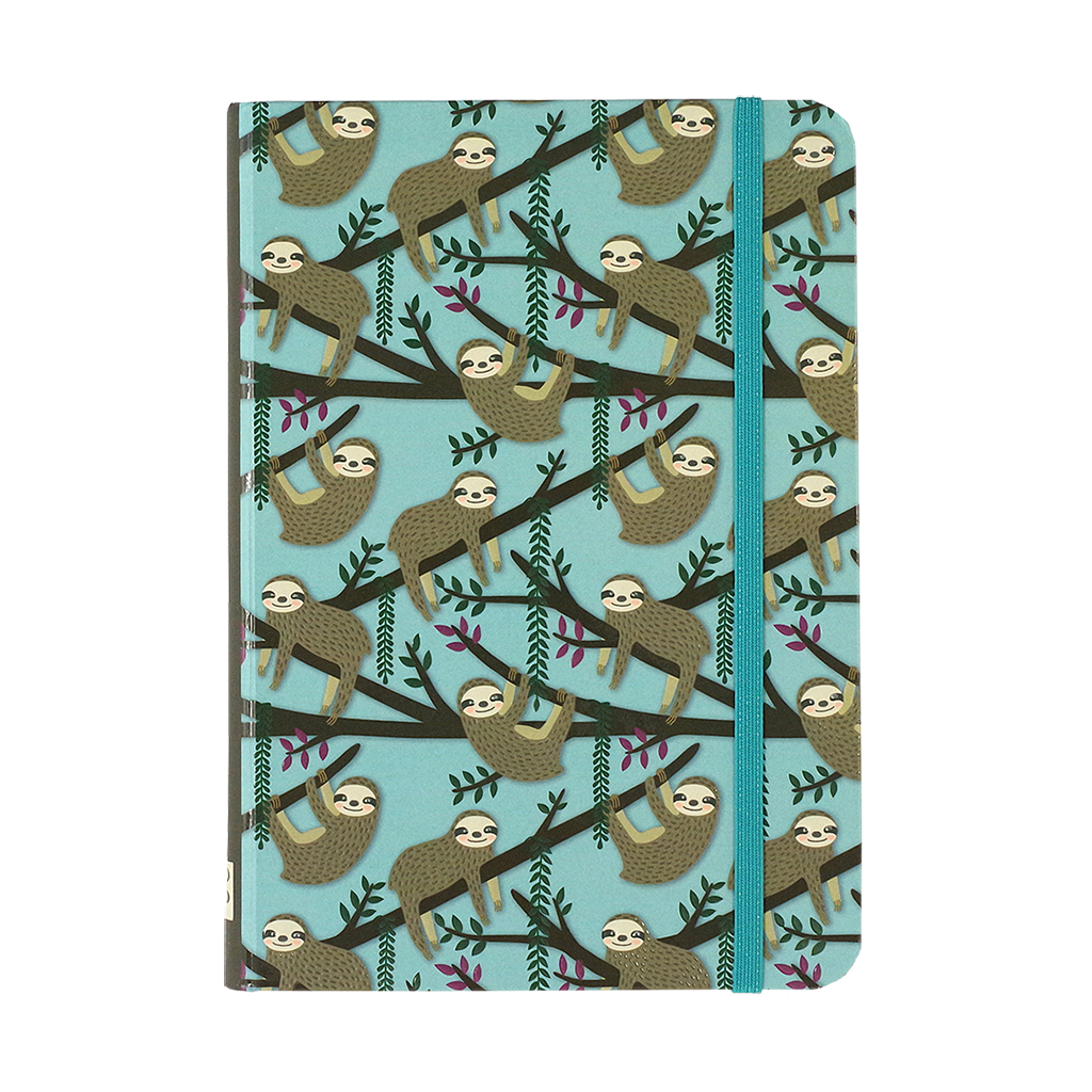 Notebook with sloth pattern on a light blue background