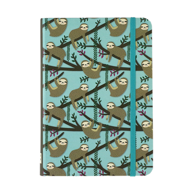 Notebook with sloth pattern on a light blue background