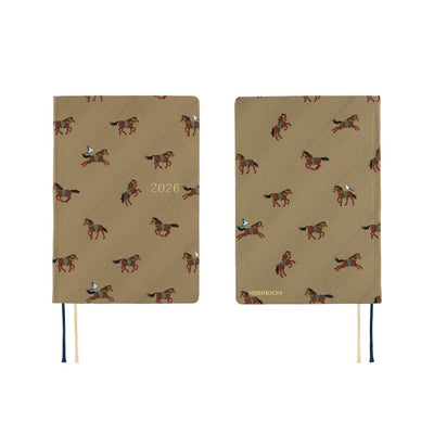 Hobonichi Techo 2026 HON, A6 - Bow & Tie: Galloping Horses (English)