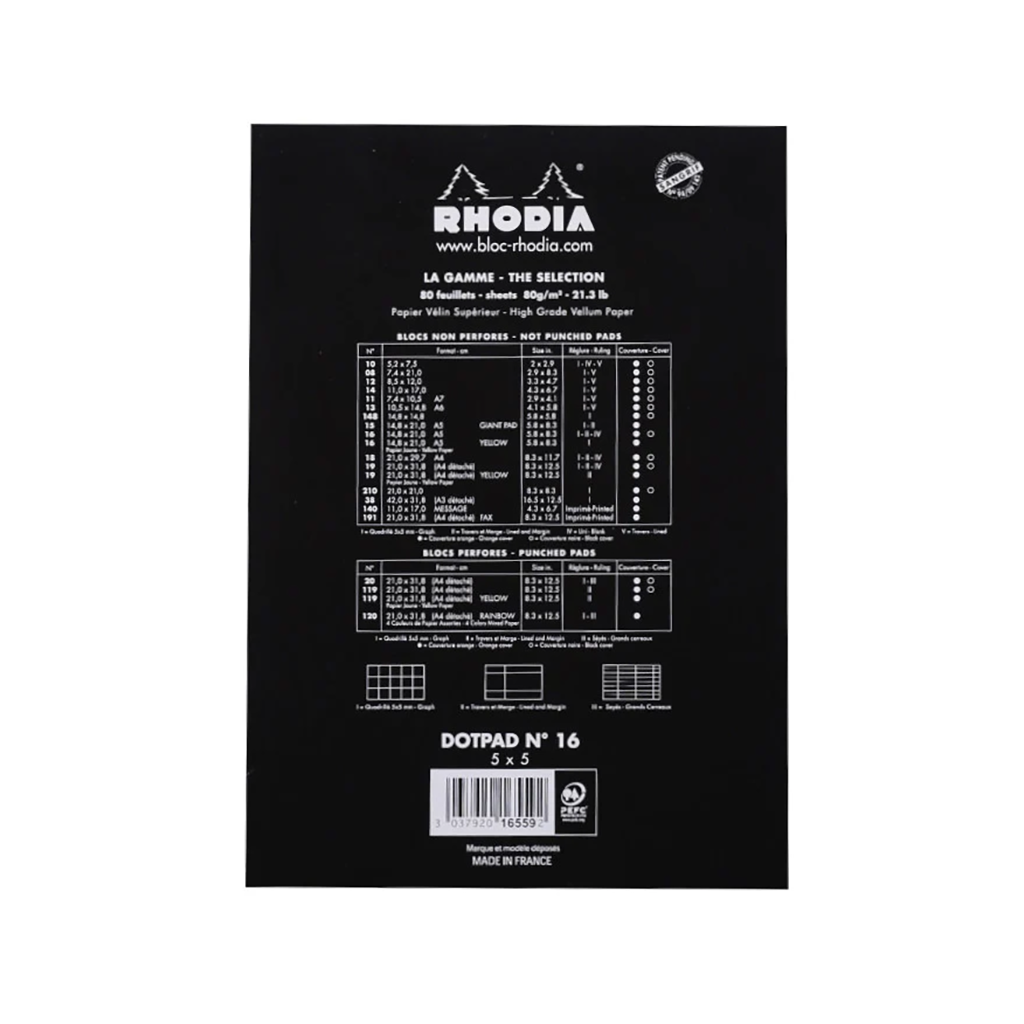 Rhodia Staple Bound Dot Grid Black Notepad Back Cover, Image 5