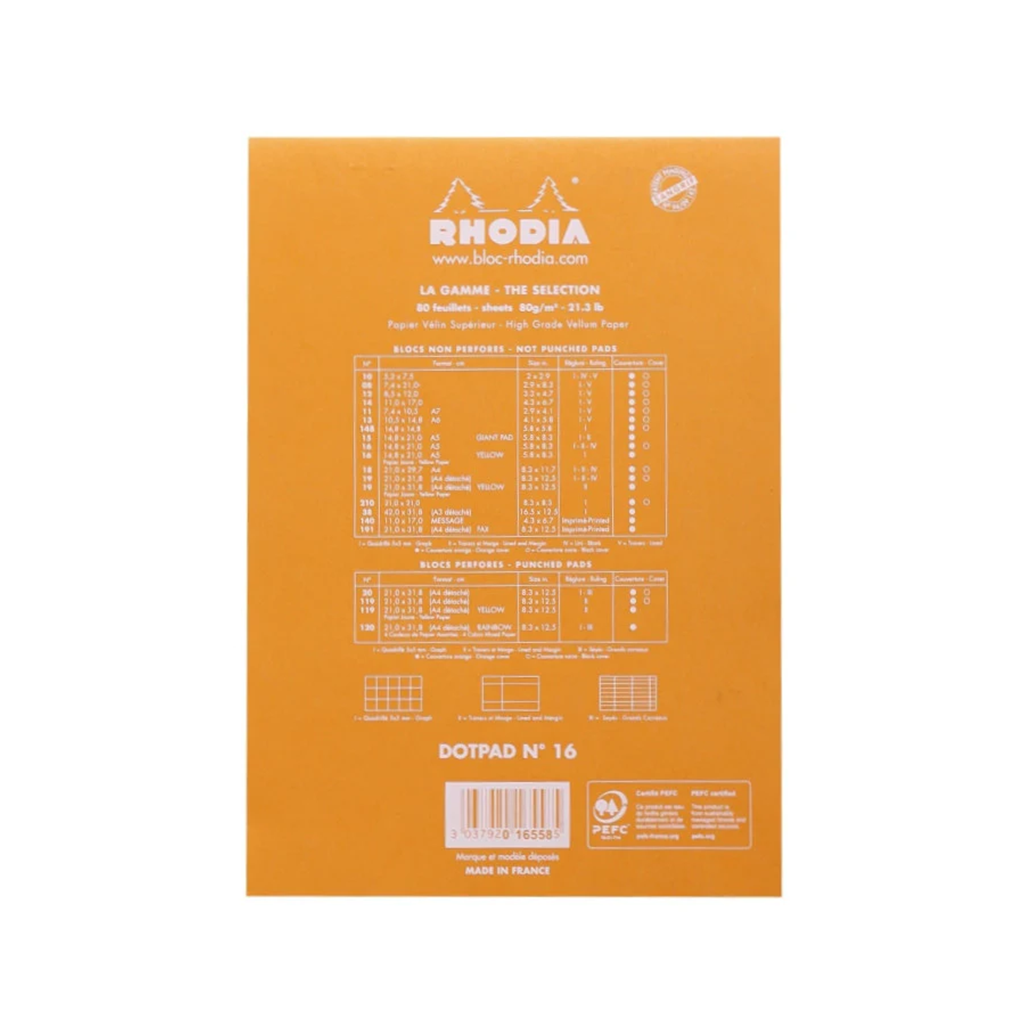 Rhodia Staple Bound Dot Grid Orange Notepad Back Cover, Image 6