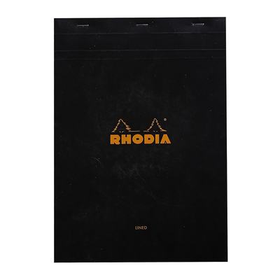 Rhodia Staple Bound Lined Black Notepad Front Cover, Image 1