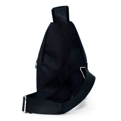 Black sling bag on a white background