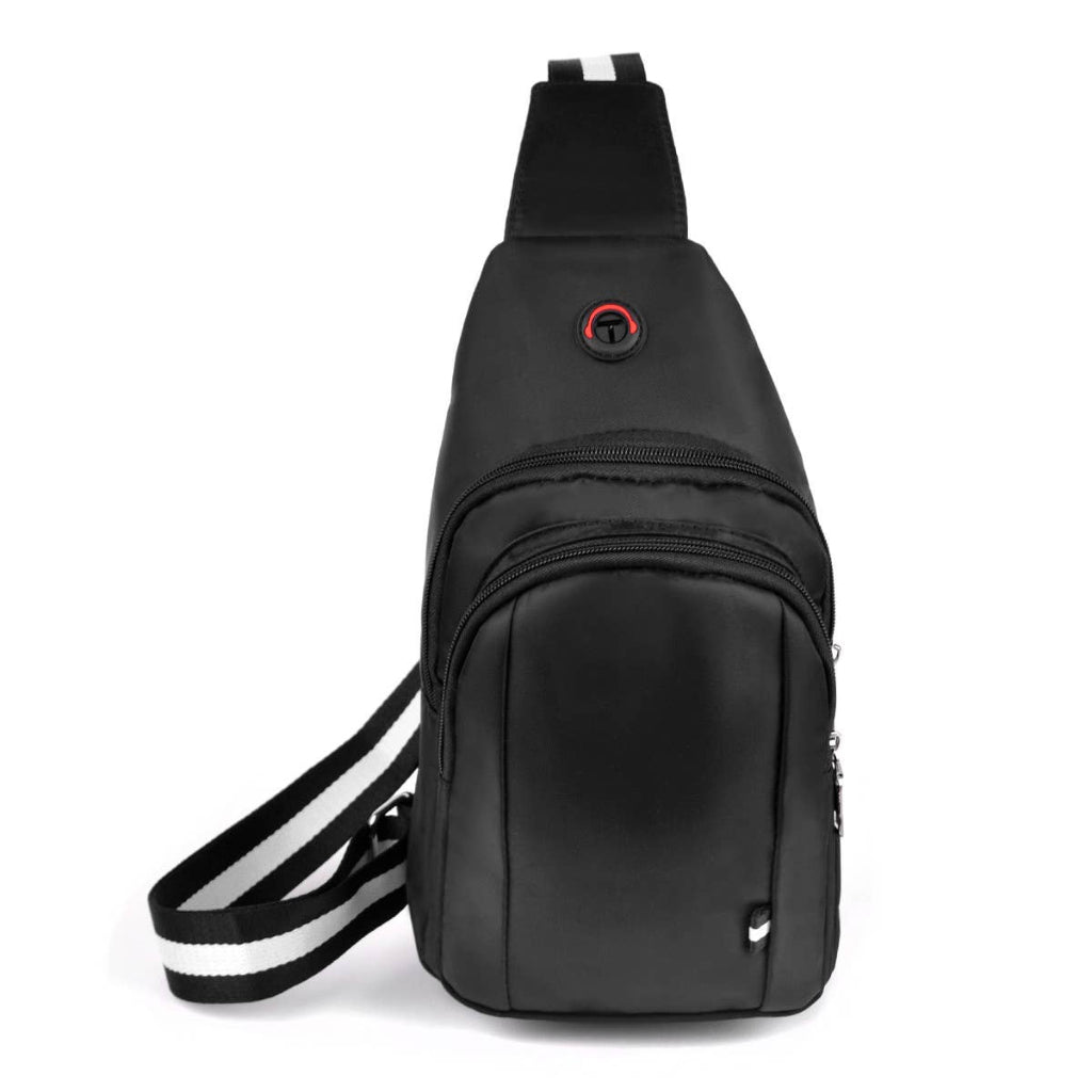 Black sling bag on a white background