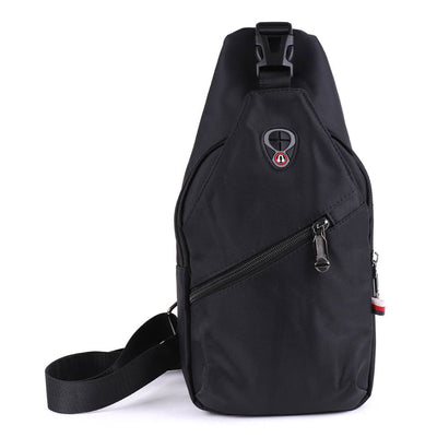 Black sling bag with a visible brand logo on a white background
