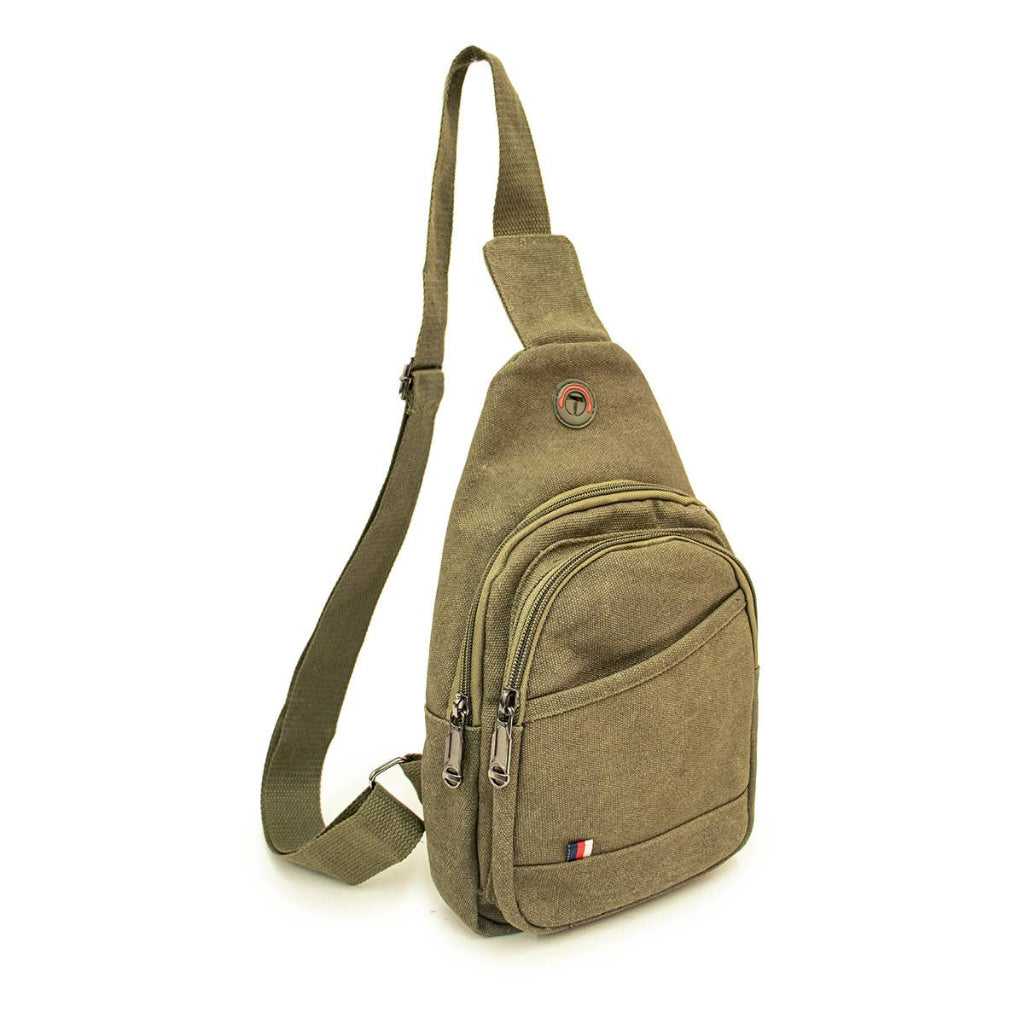 Brown sling bag with a strap on a white background