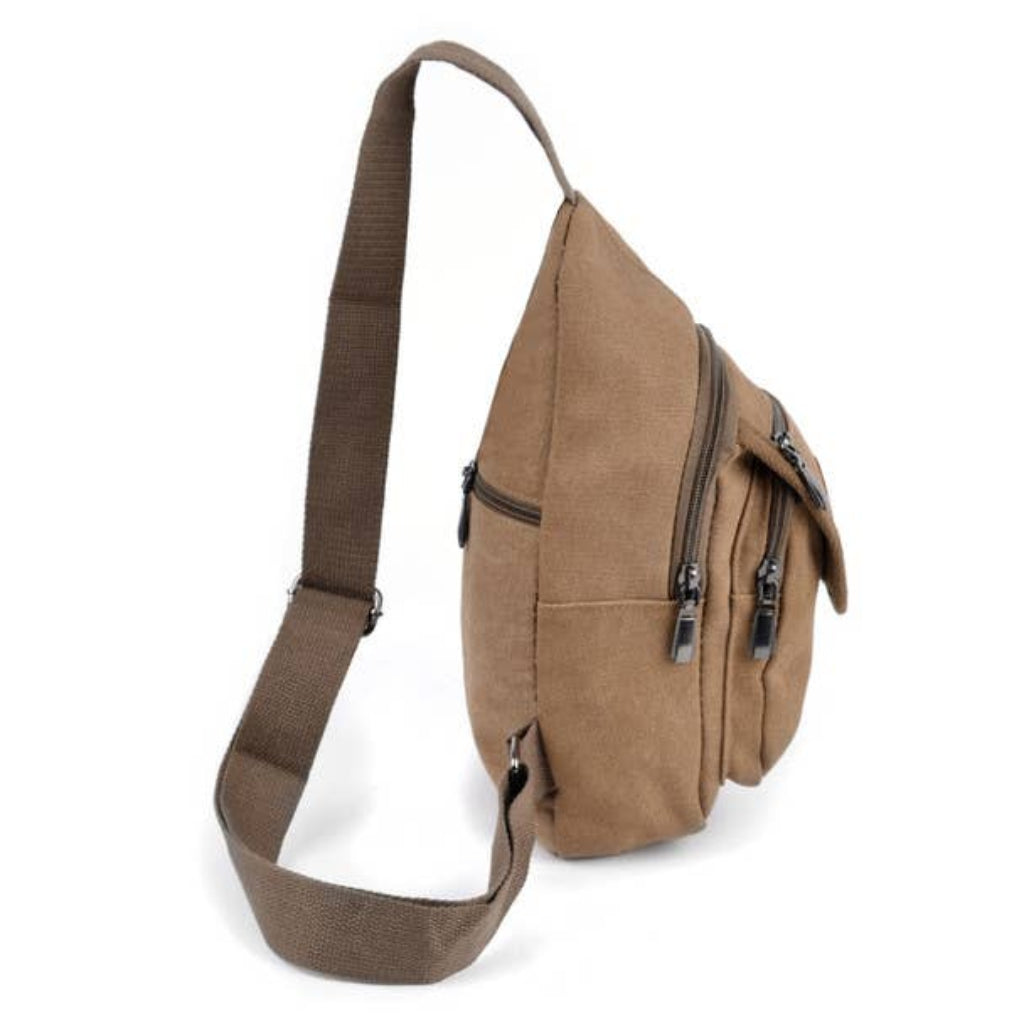 Canvas Crossbody Sling Bag, Brown