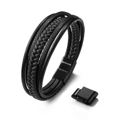 Serasar 'Braid' Men's Leather Bracelet, Black