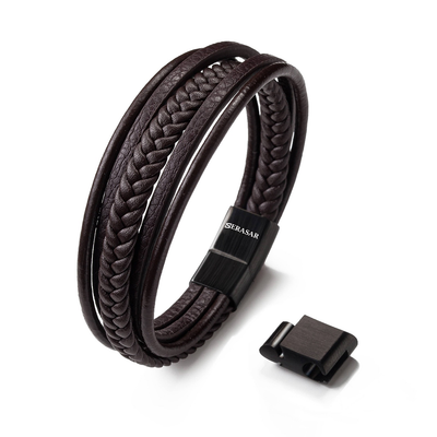 Bracelet en cuir pour homme Serasar 'Tresse', marron