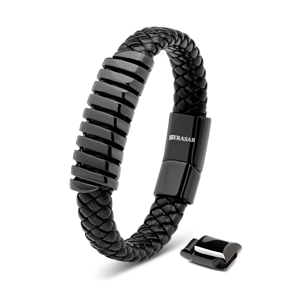 Serasar 'Helix' Men's Leather Bracelet, Black