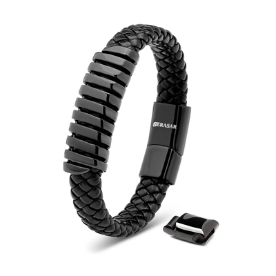 Serasar 'Helix' Pulsera de cuero para hombre, color negro