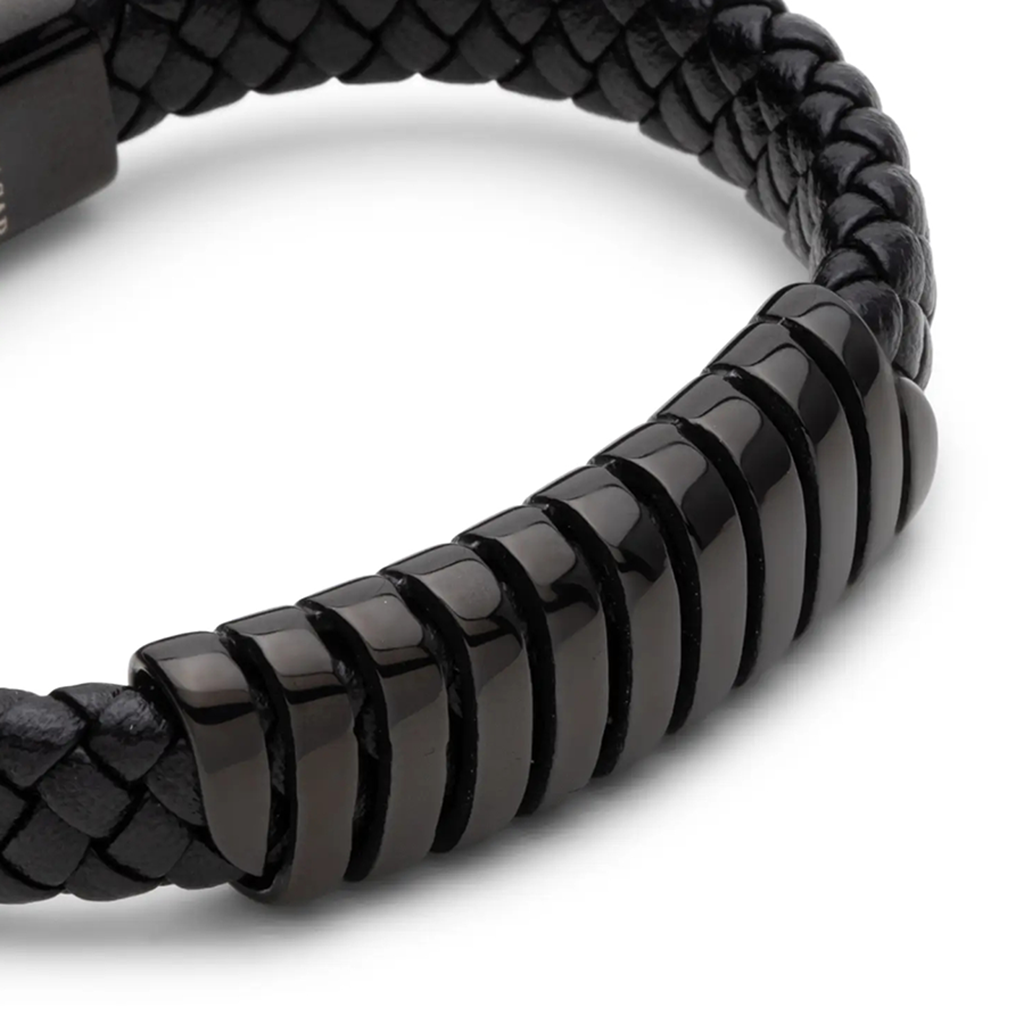 Serasar 'Helix' Men's Leather Bracelet, Black