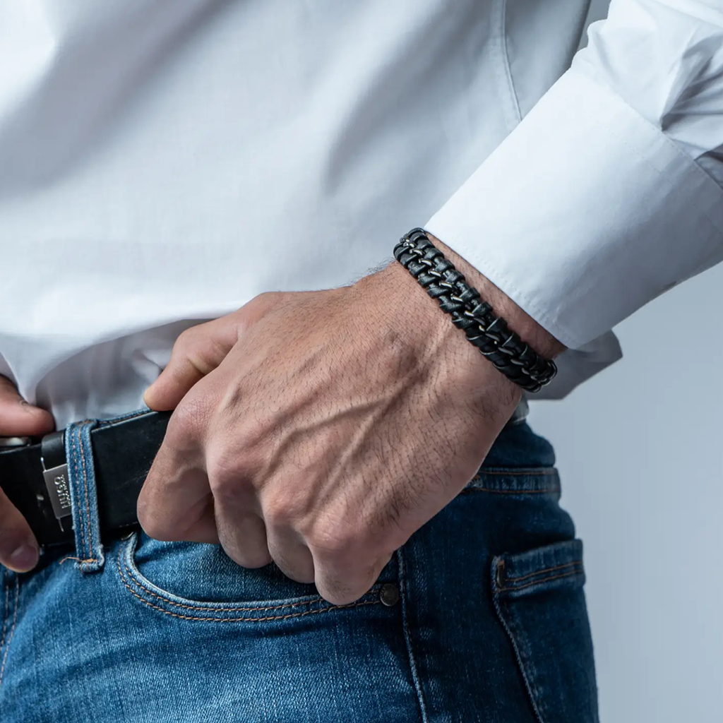 Bracelet en cuir pour hommes Serasar 'Joy', noir