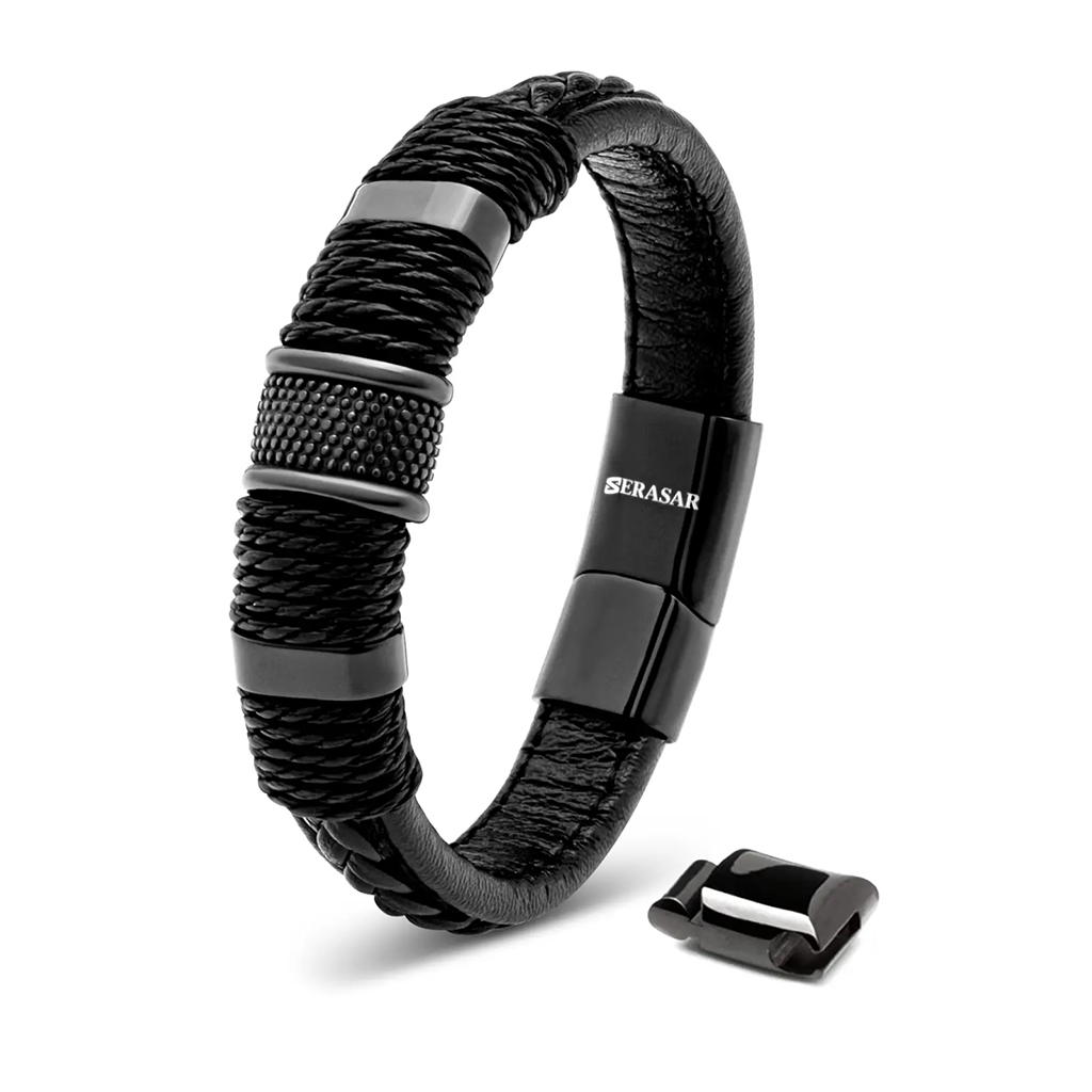 Bracelet en cuir pour hommes Serasar 'Ring', noir