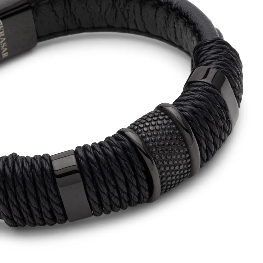 Serasar 'Ring' Pulsera de Cuero para Hombre, Negro