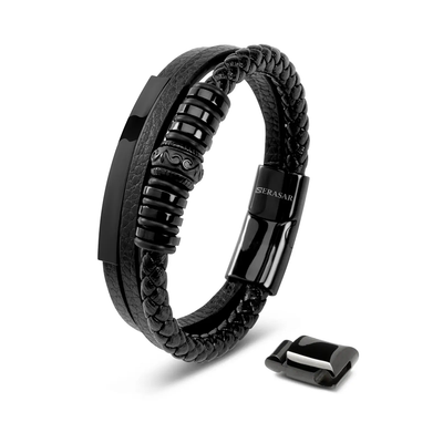 Bracelet en cuir Serasar 'Shine' pour homme, noir