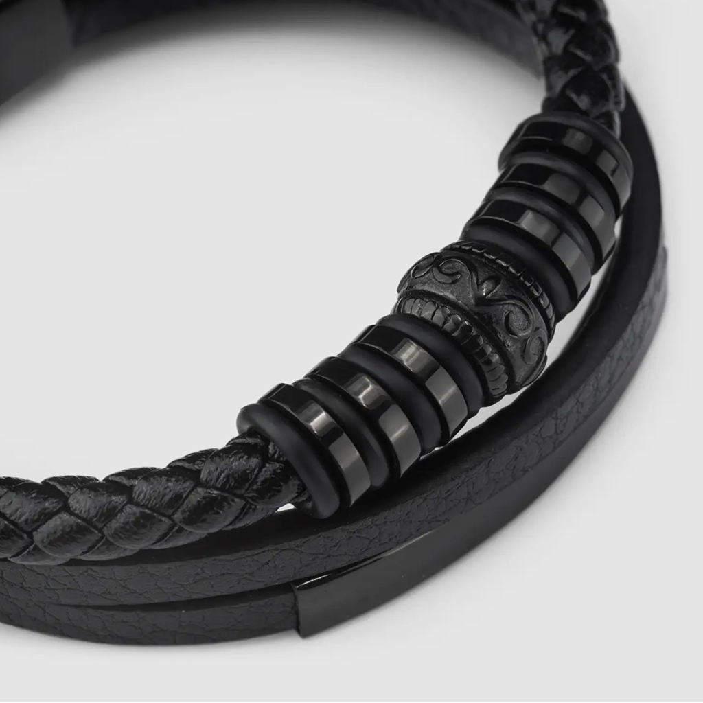 Serasar 'Shine' Men's Leather Bracelet, Black