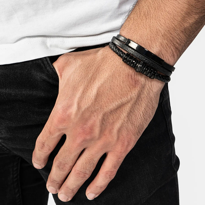 Bracelet en cuir Serasar 'Shine' pour homme, noir