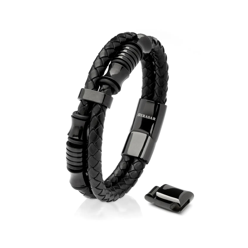 Serasar 'Spirit' Pulsera de Cuero para Hombre, Negro