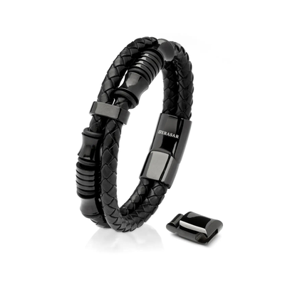 Serasar 'Spirit' Pulsera de Cuero para Hombre, Negro