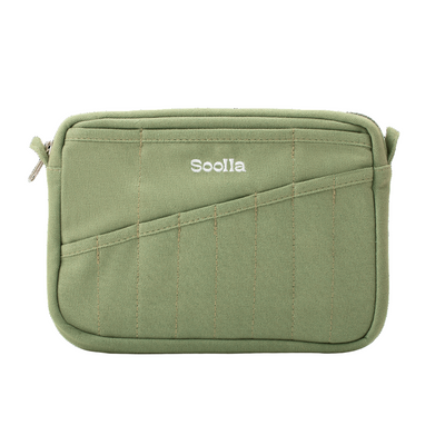 Green pouch with 'Soolala' branding on a white background