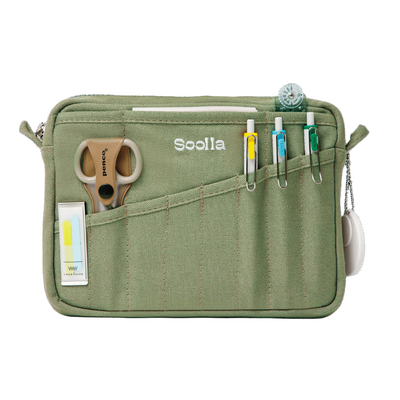 Green pouch with various tools and a visible brand logo on a white background