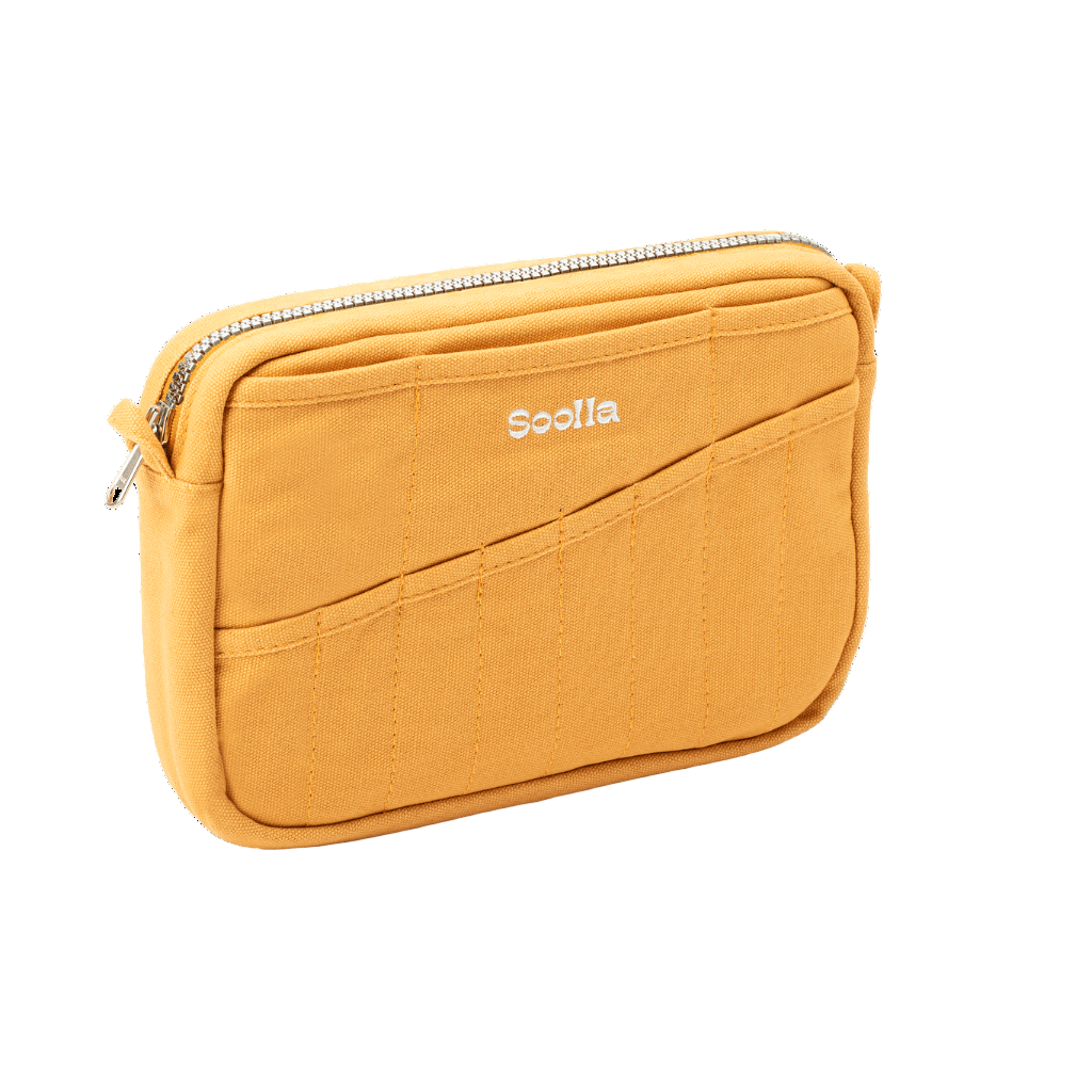 Yellow pouch with a zipper on a black background